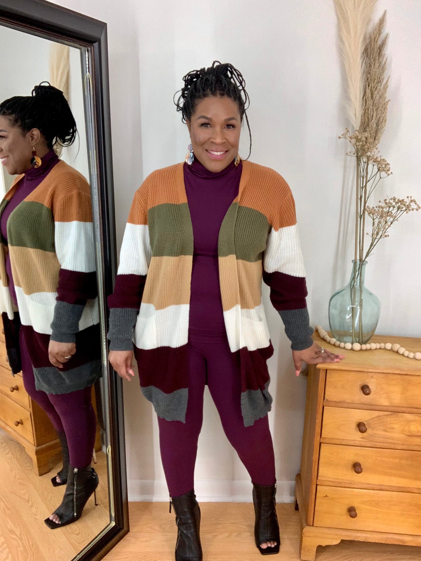 Multi Color Block Open Duster Cardigan
