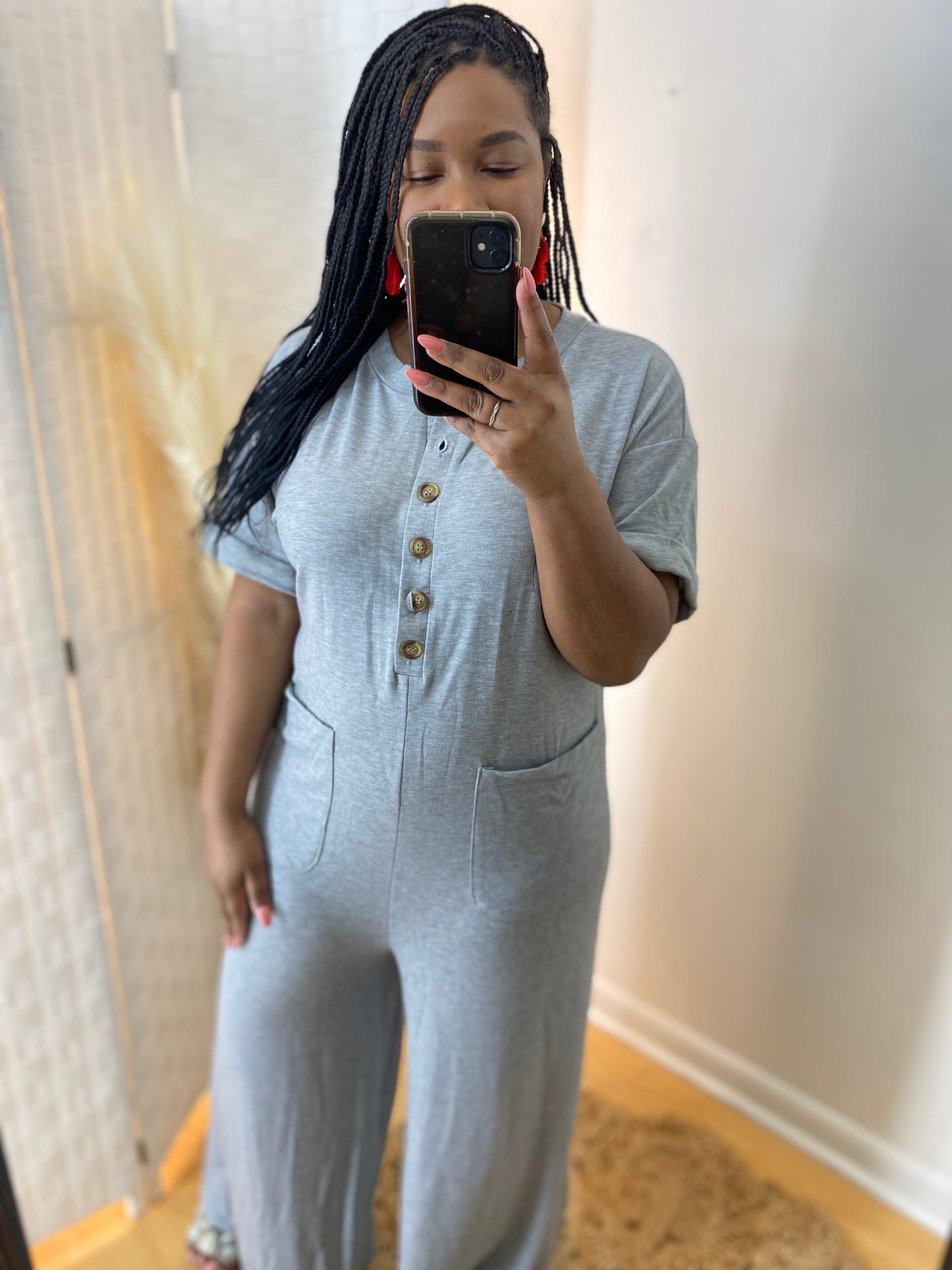 Gray Solid Knit Jumsuit