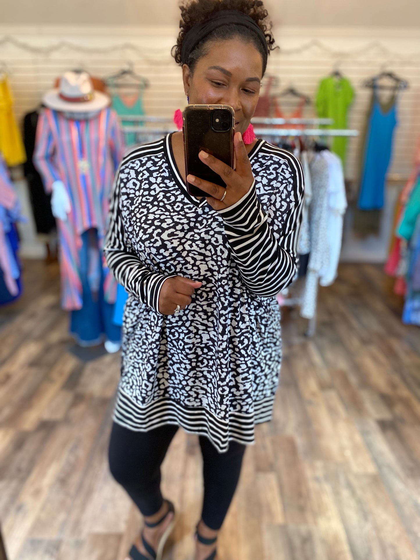 Leopard Stripes Tunic - Black/Ivory