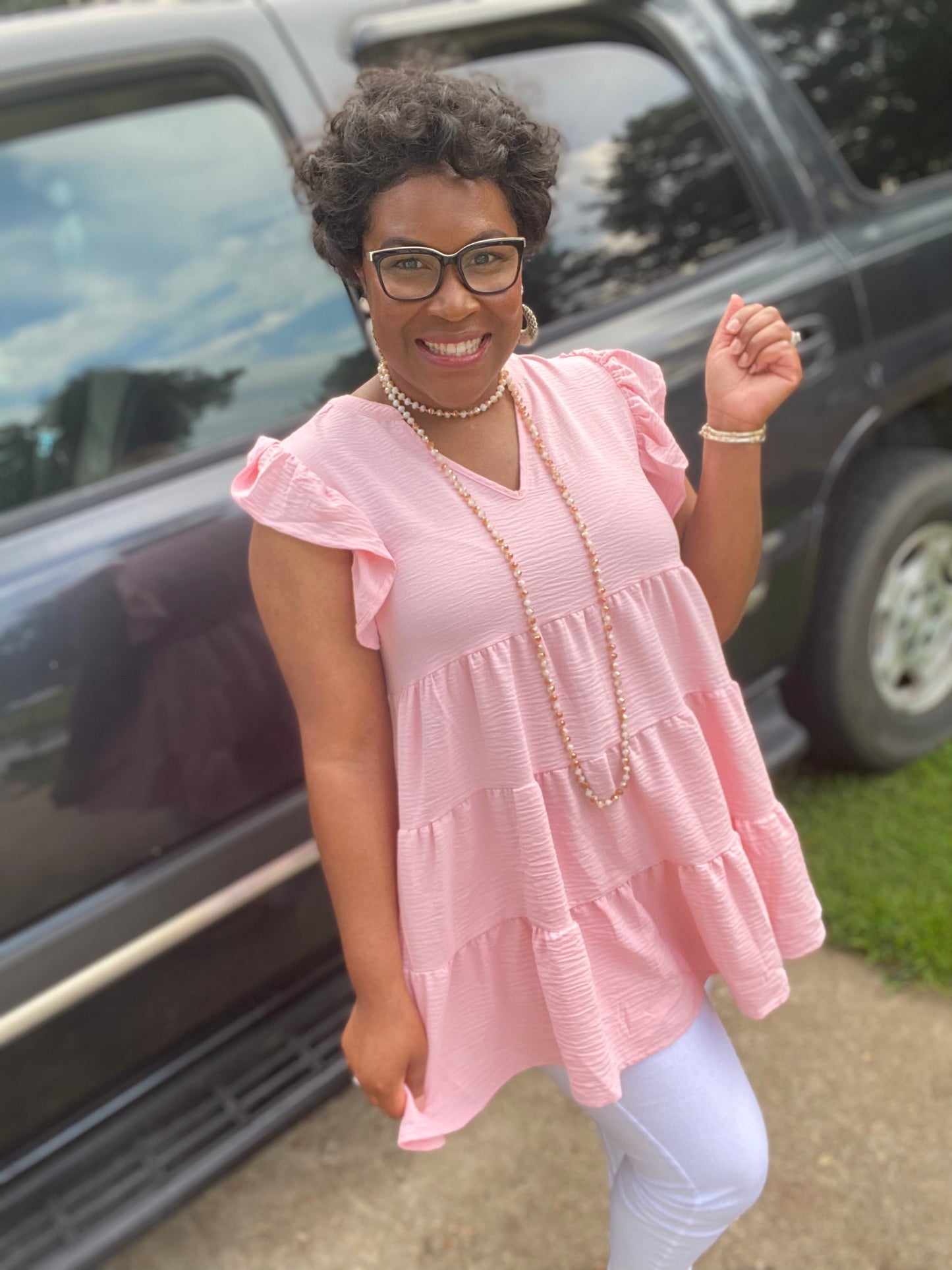 Pink Ruffle Sleeve Top