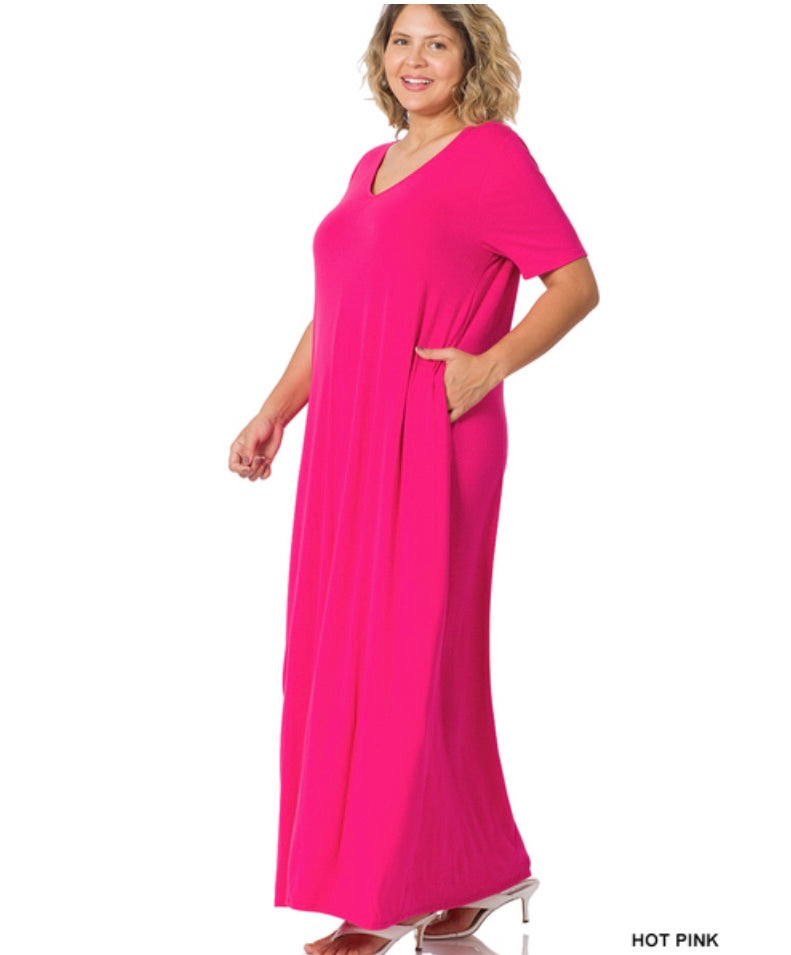 Hot Pink V-Neck Maxi