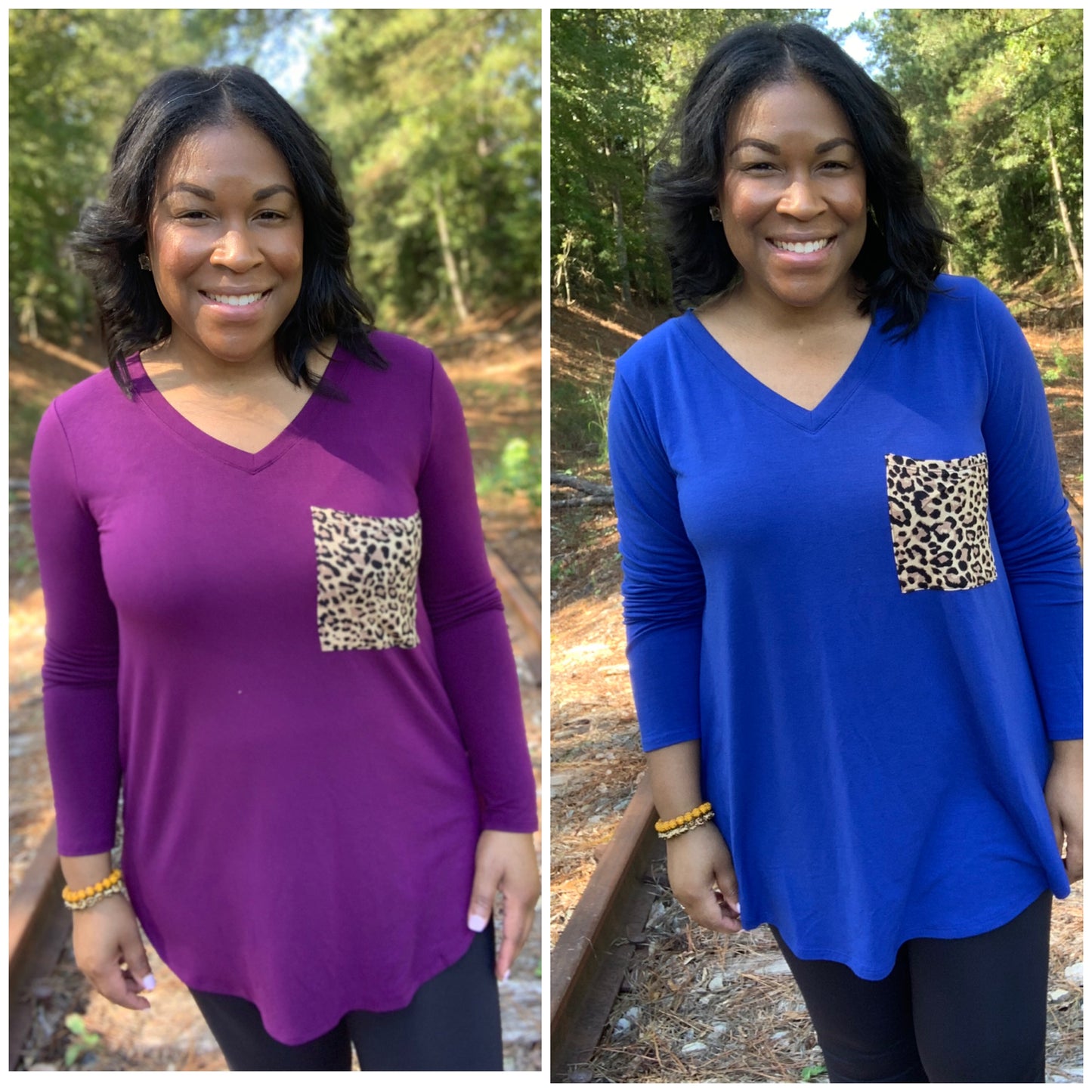 Leopard Pocket Top Plum/Blue