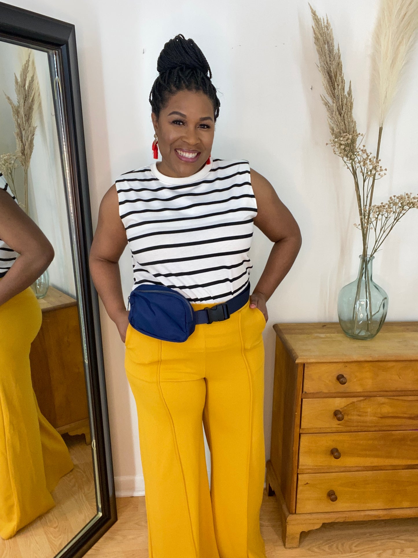 Stripe Shoulder Pad Top