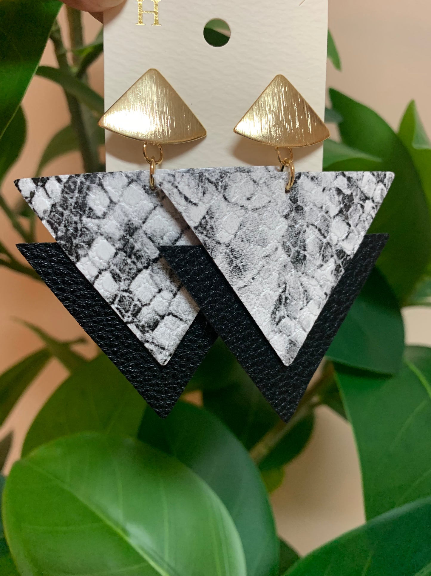 Double Triangle Leather Earrings