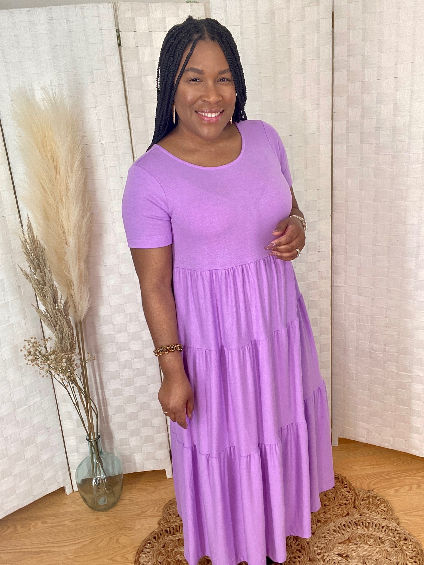 Lavender Tiered Midi Dress