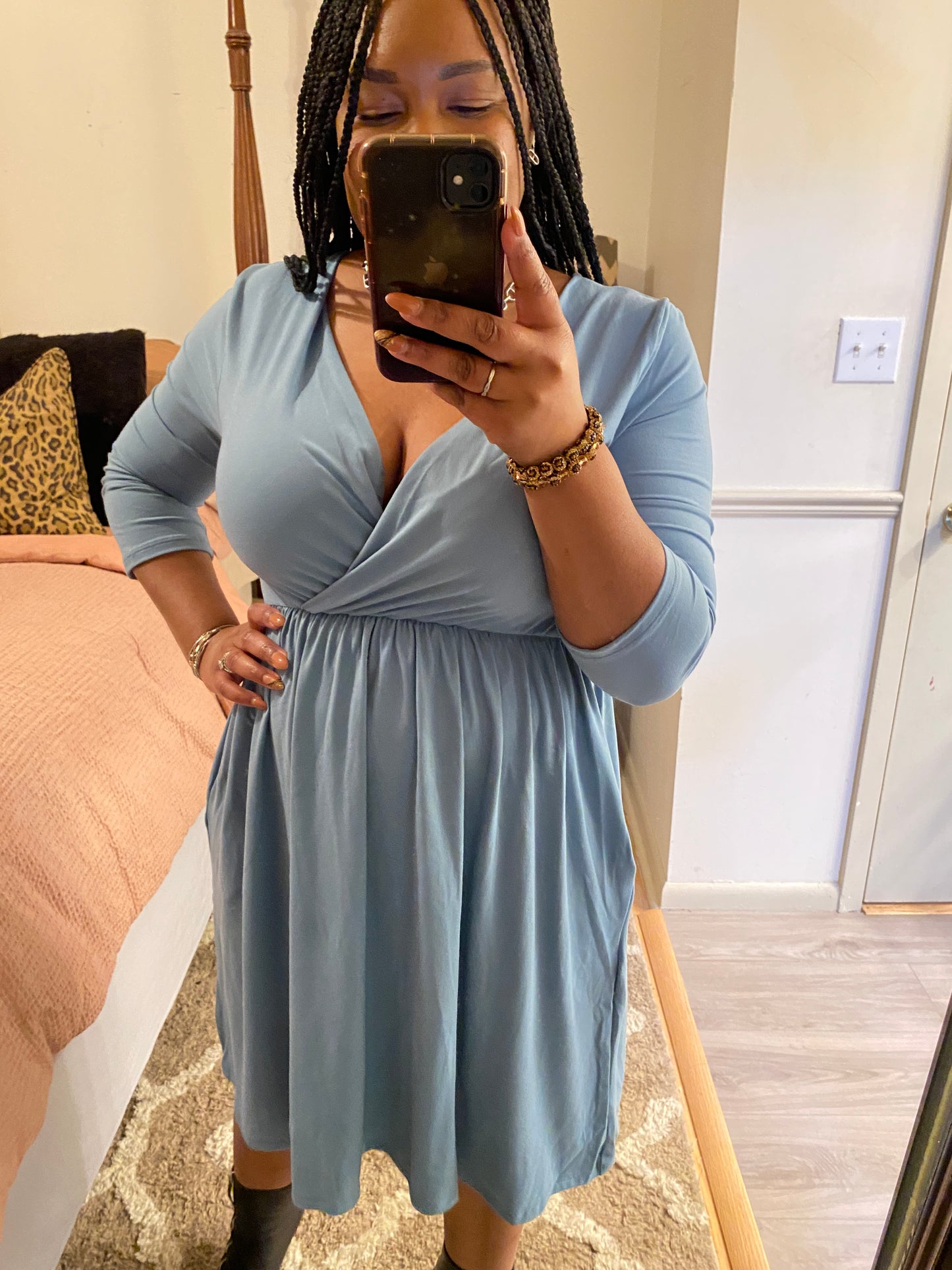 Blue Gray Surplice Dress