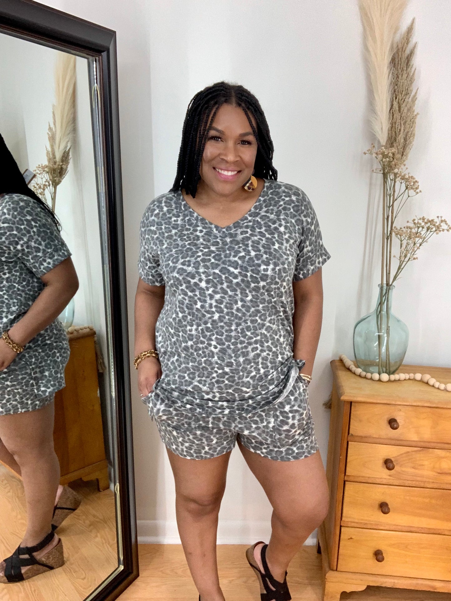Gray Leopard Short Set