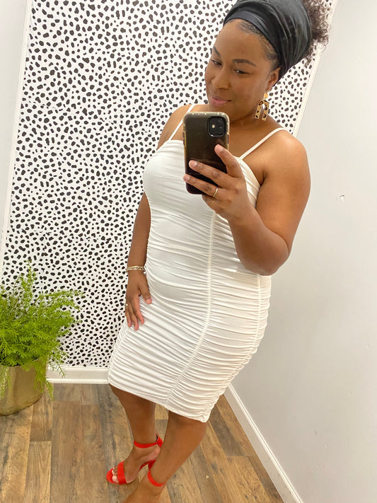 White Double Ruched Dress