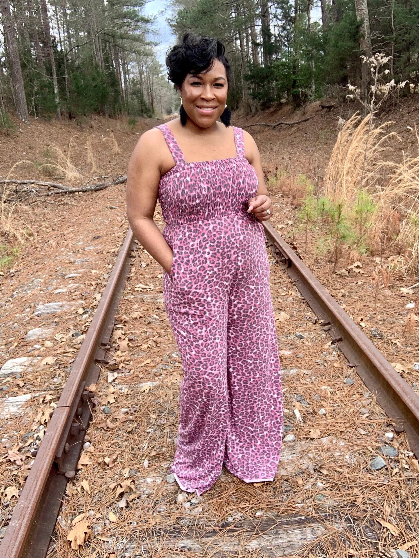 Leopard Smocked Jumpsuit