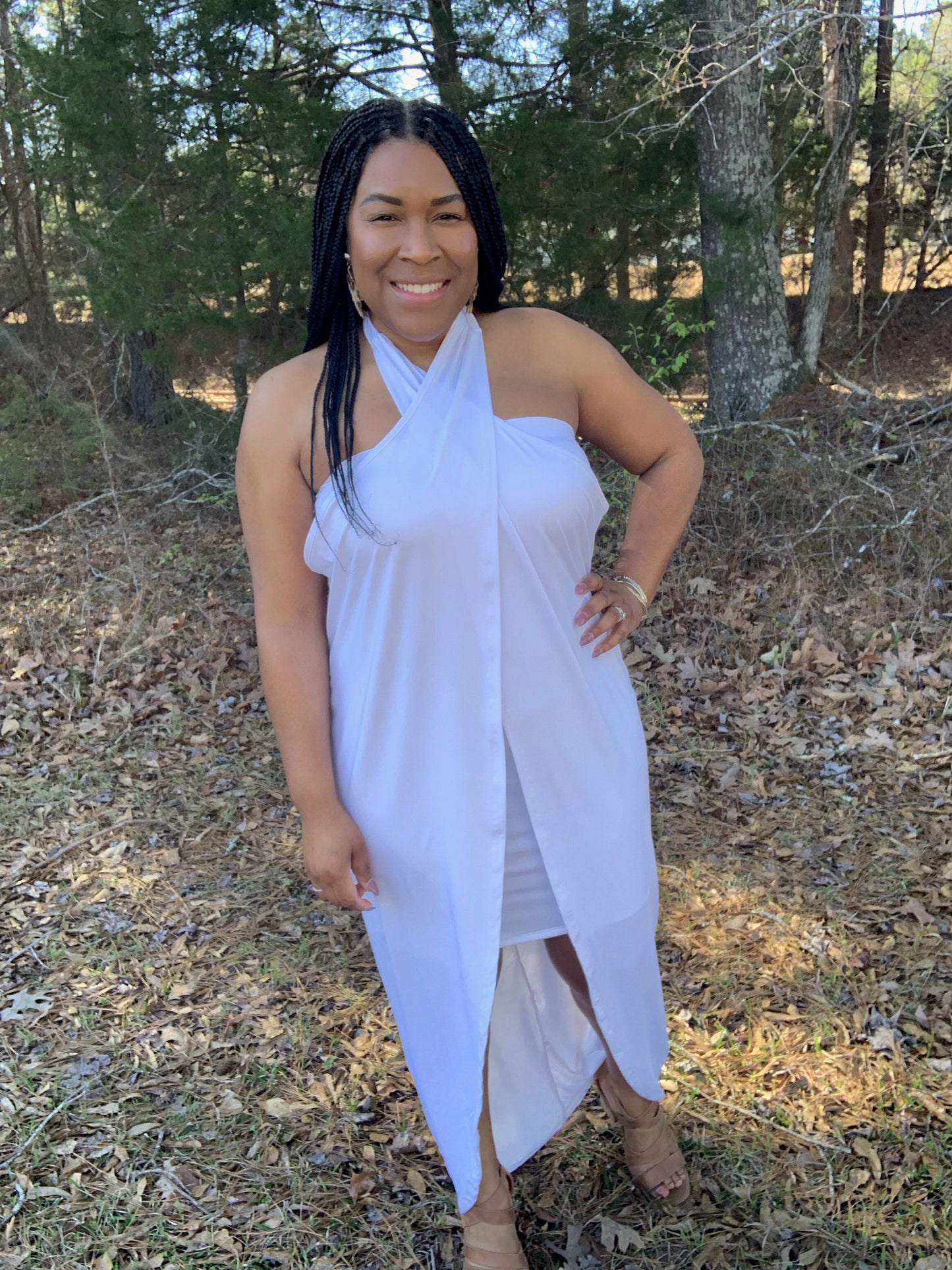 White Sleeveless Solid Knit Dress
