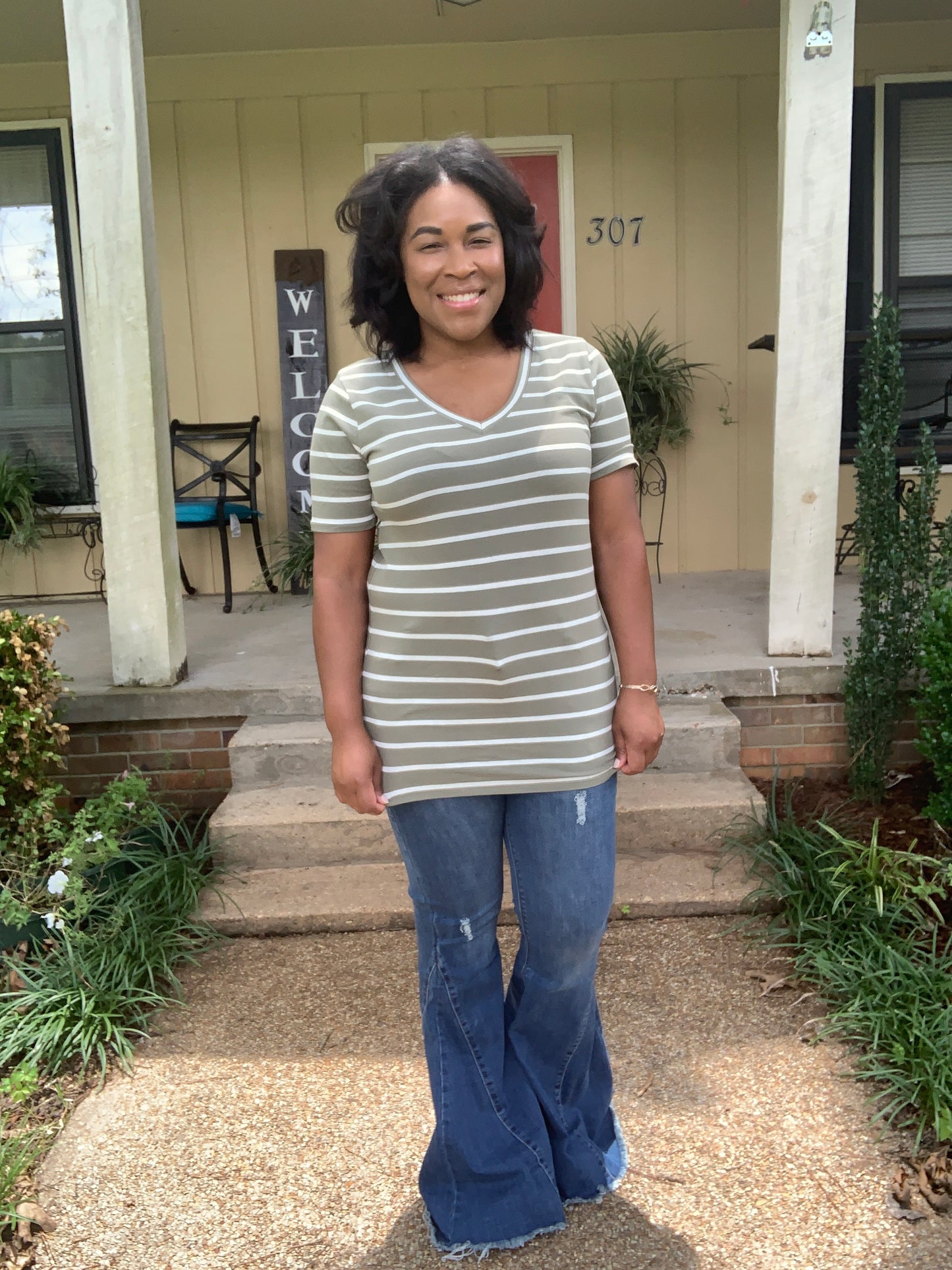Light Olive V-Neck Top