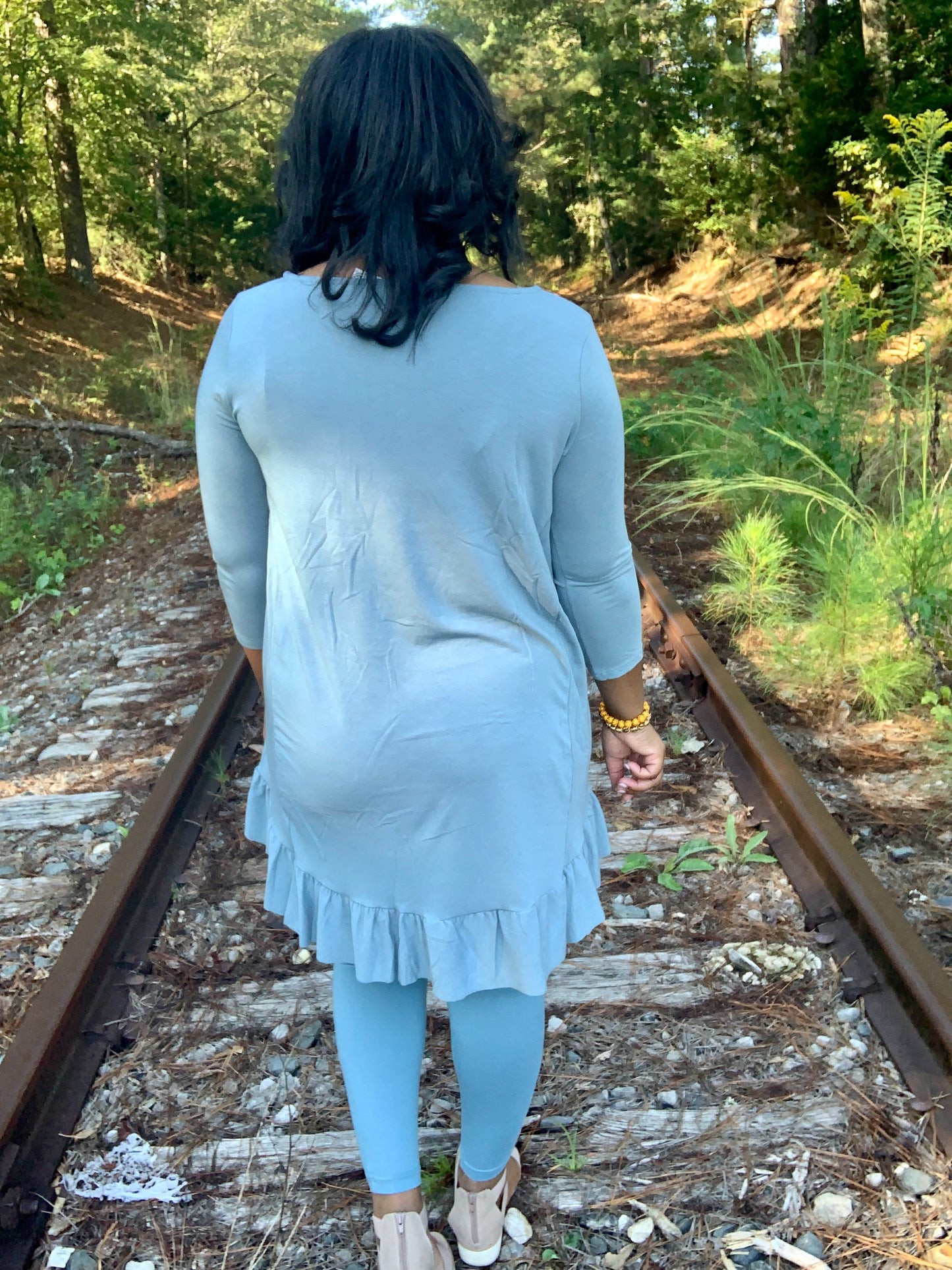 Blue Gray Ruffle Tunic Set