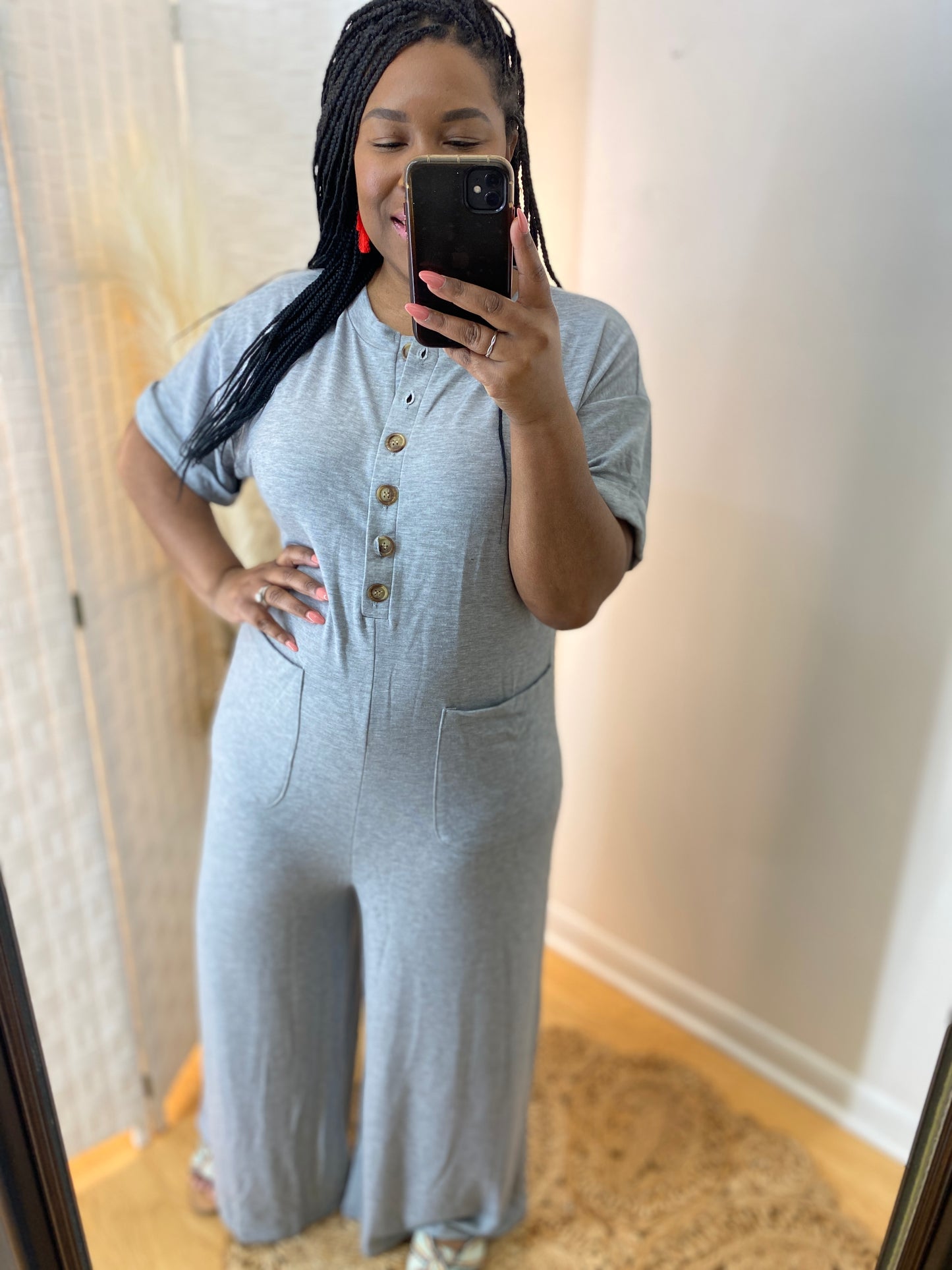 Gray Solid Knit Jumsuit