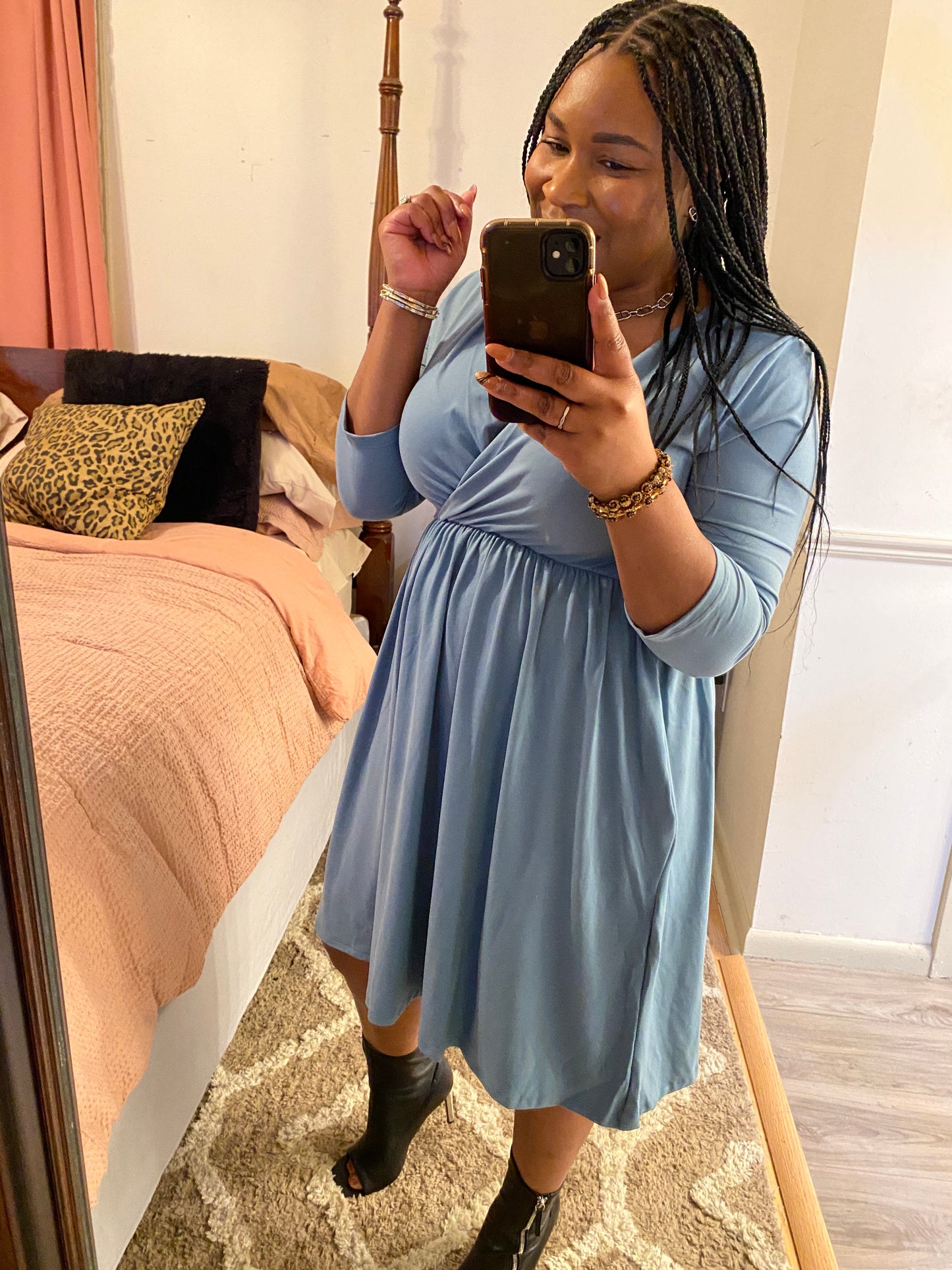 Blue Gray Surplice Dress