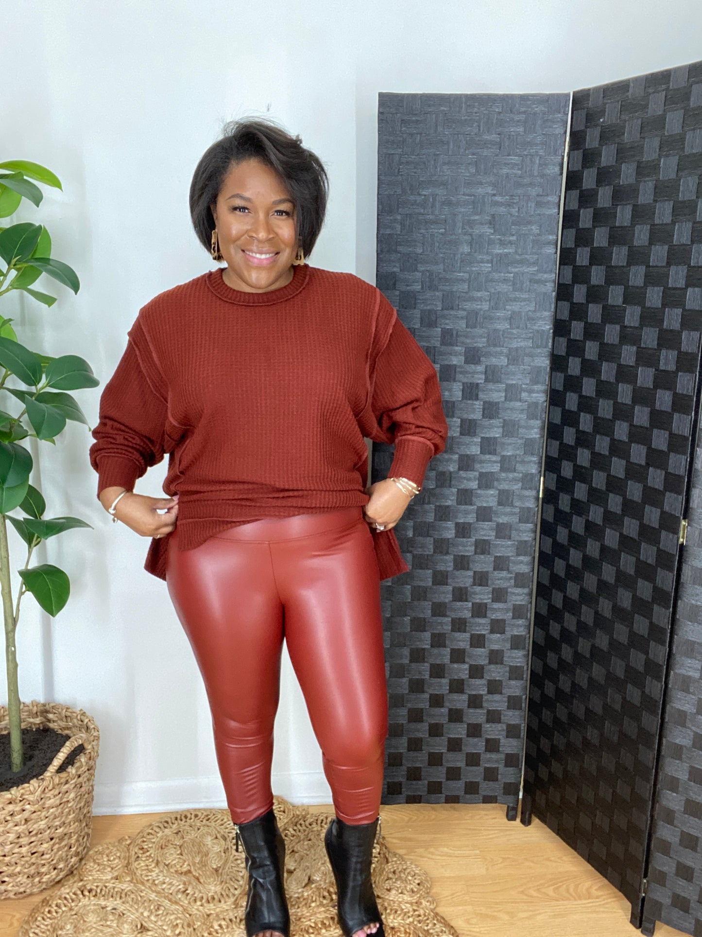 Rust Faux Leather Leggings