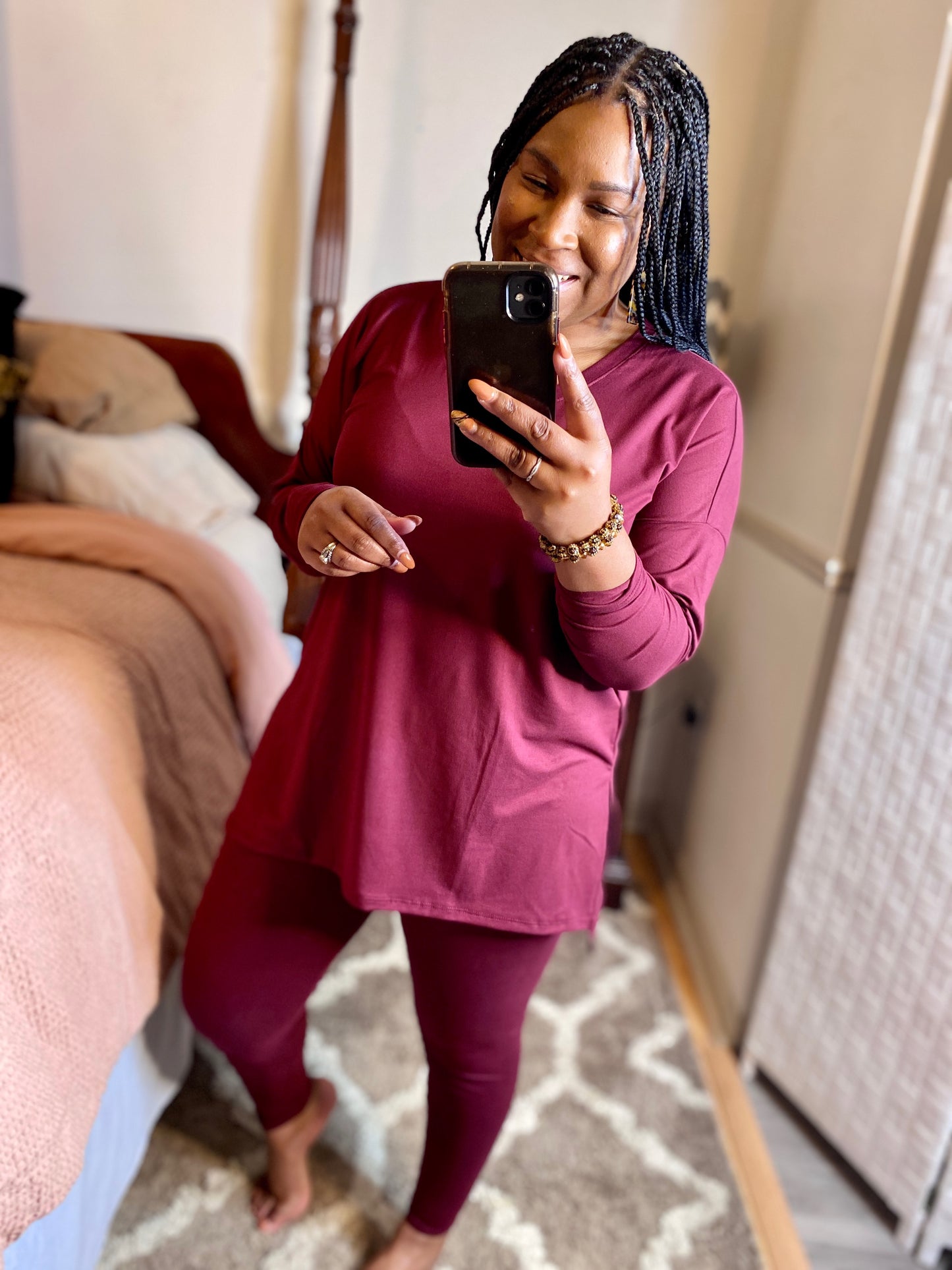 Burgundy Long Sleeve Lounge Set