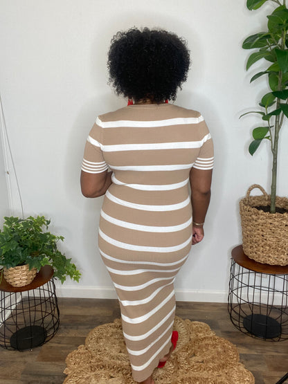 Short Sleeve Striped Maxi Dress