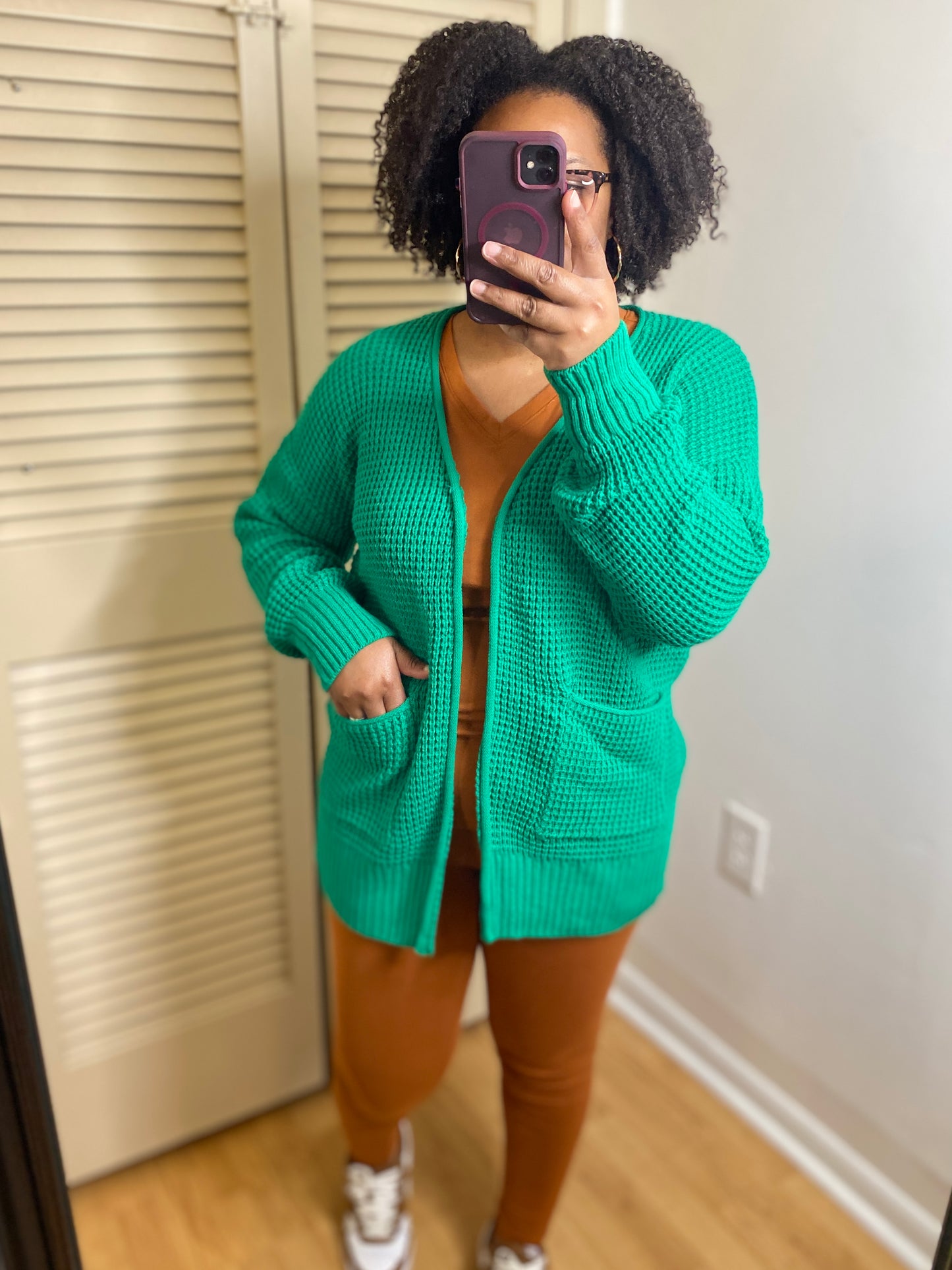 Kelly Green Waffle Cardigan