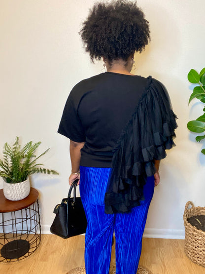 Black Ruffle Detail Top