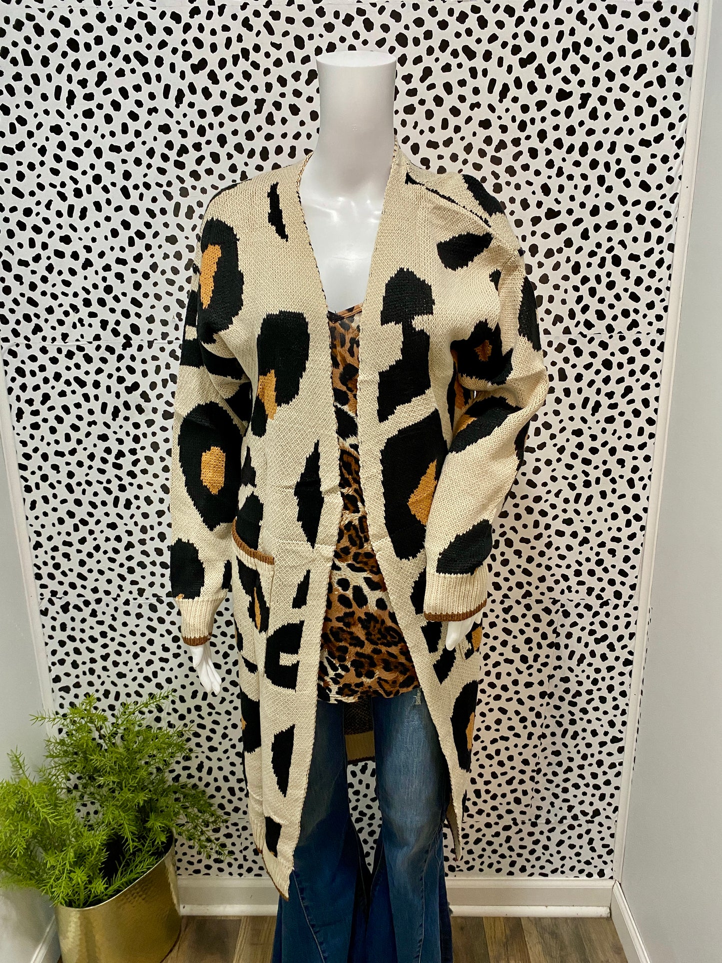 Cream Leopard Print Cardigan