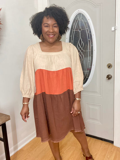 Linen Color Block Dress