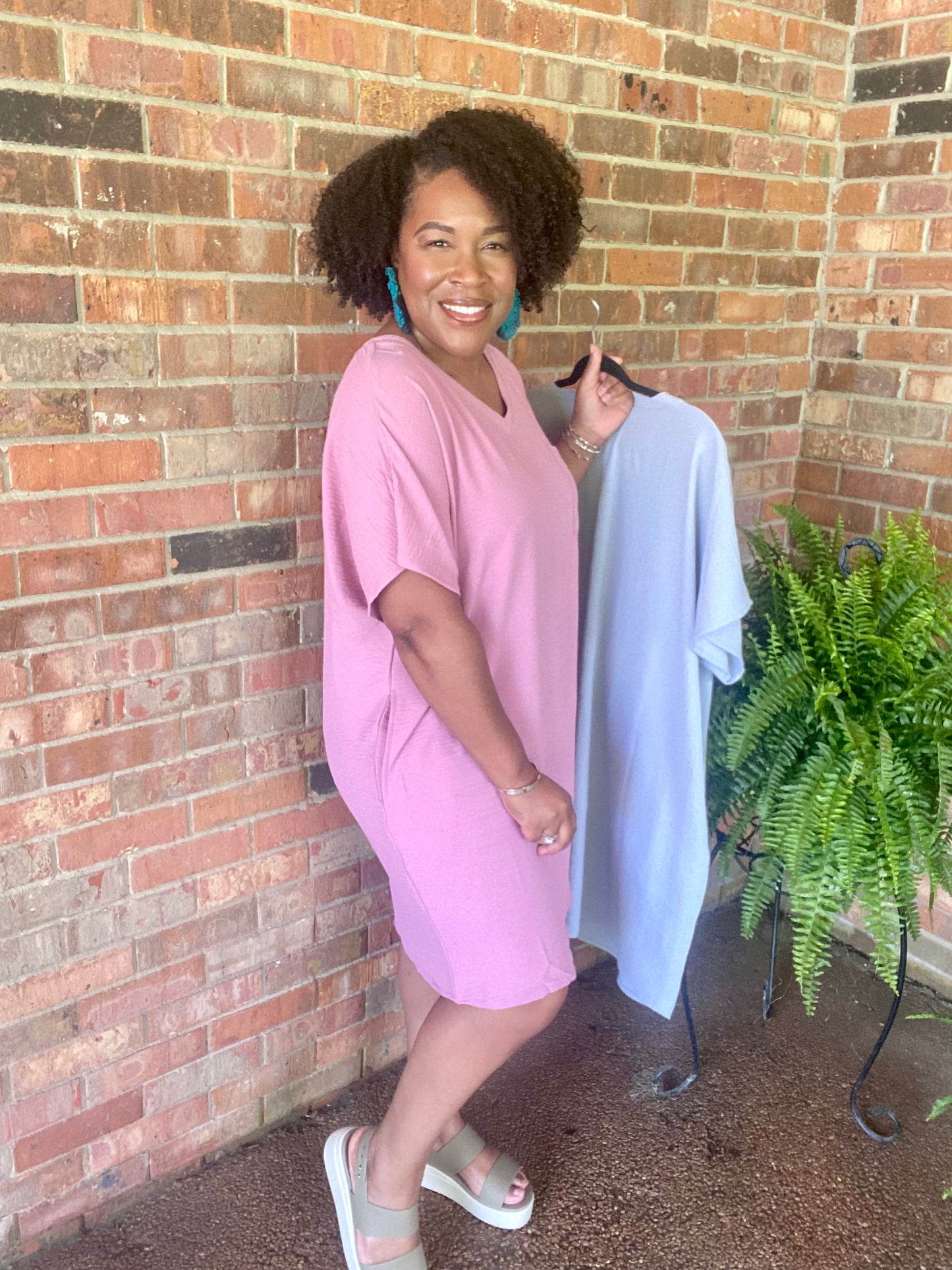 V Neck T Shirt Dress (ROSE)