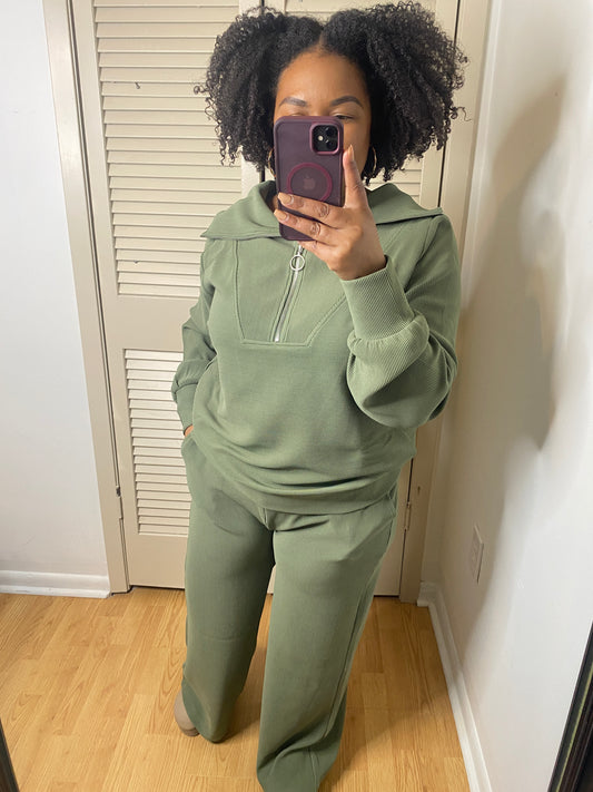 Preorder: Olive Half Zip Set