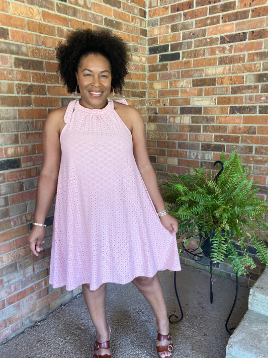 Rear Neck Tie embroidered Dress