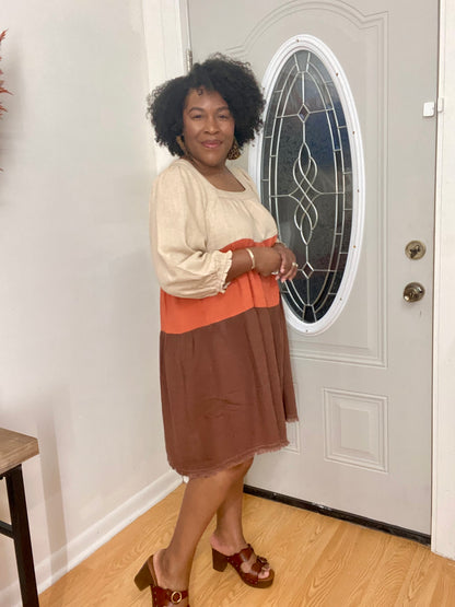 Linen Color Block Dress