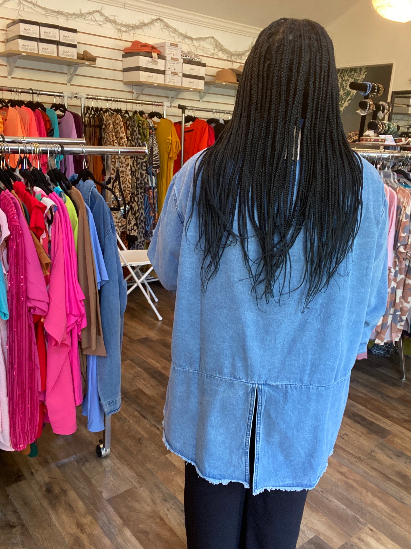 Button Down Denim Tunic Top