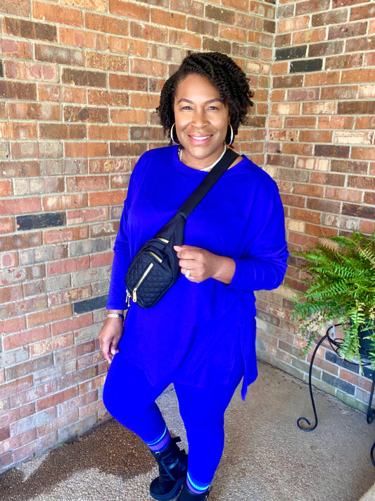 Long Sleeve Bright Blue Lounge Set (Plus)