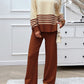 Preorder: Slit Striped Round Neck Sweater Set