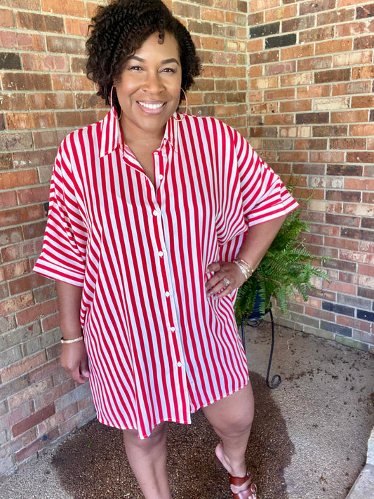 Red Vibe Shirt Dress