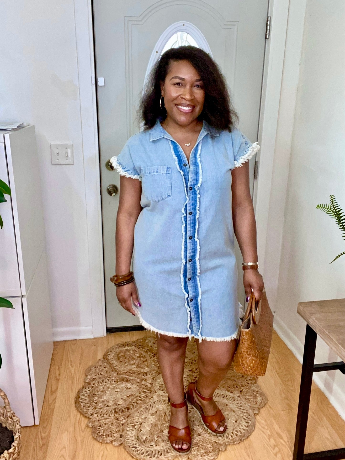 Frayed Trim Demin Dress