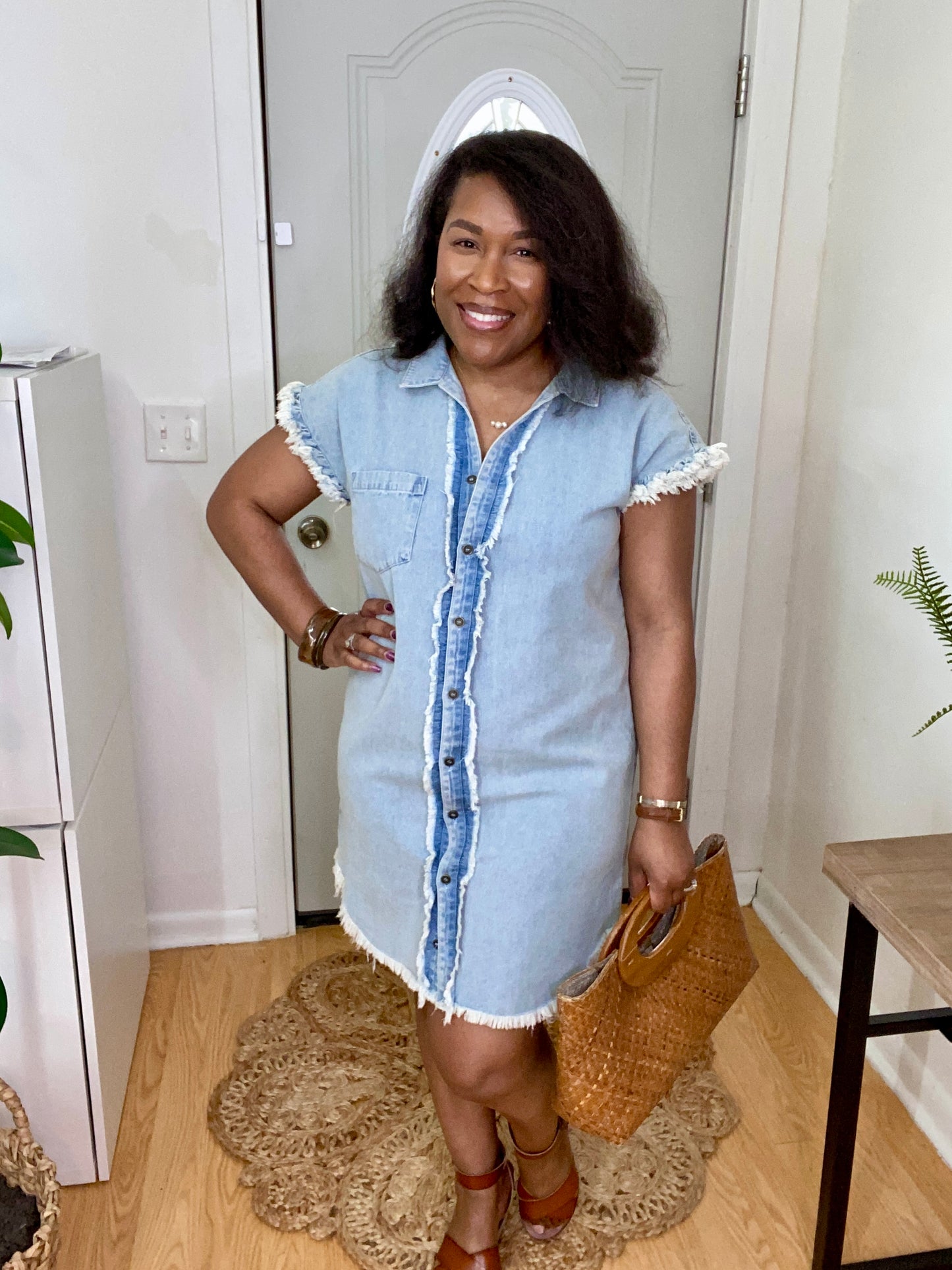 Frayed Trim Demin Dress