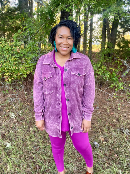 Plum Acid Wash Shacket