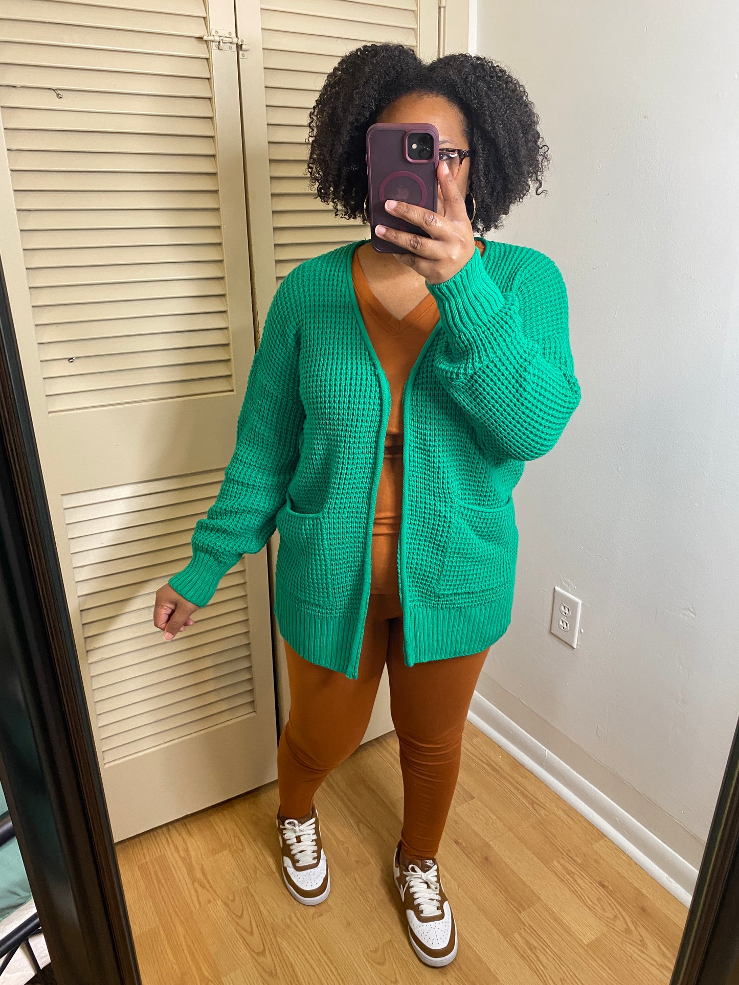 Kelly Green Waffle Cardigan