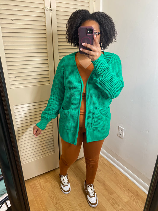 Kelly Green Waffle Cardigan