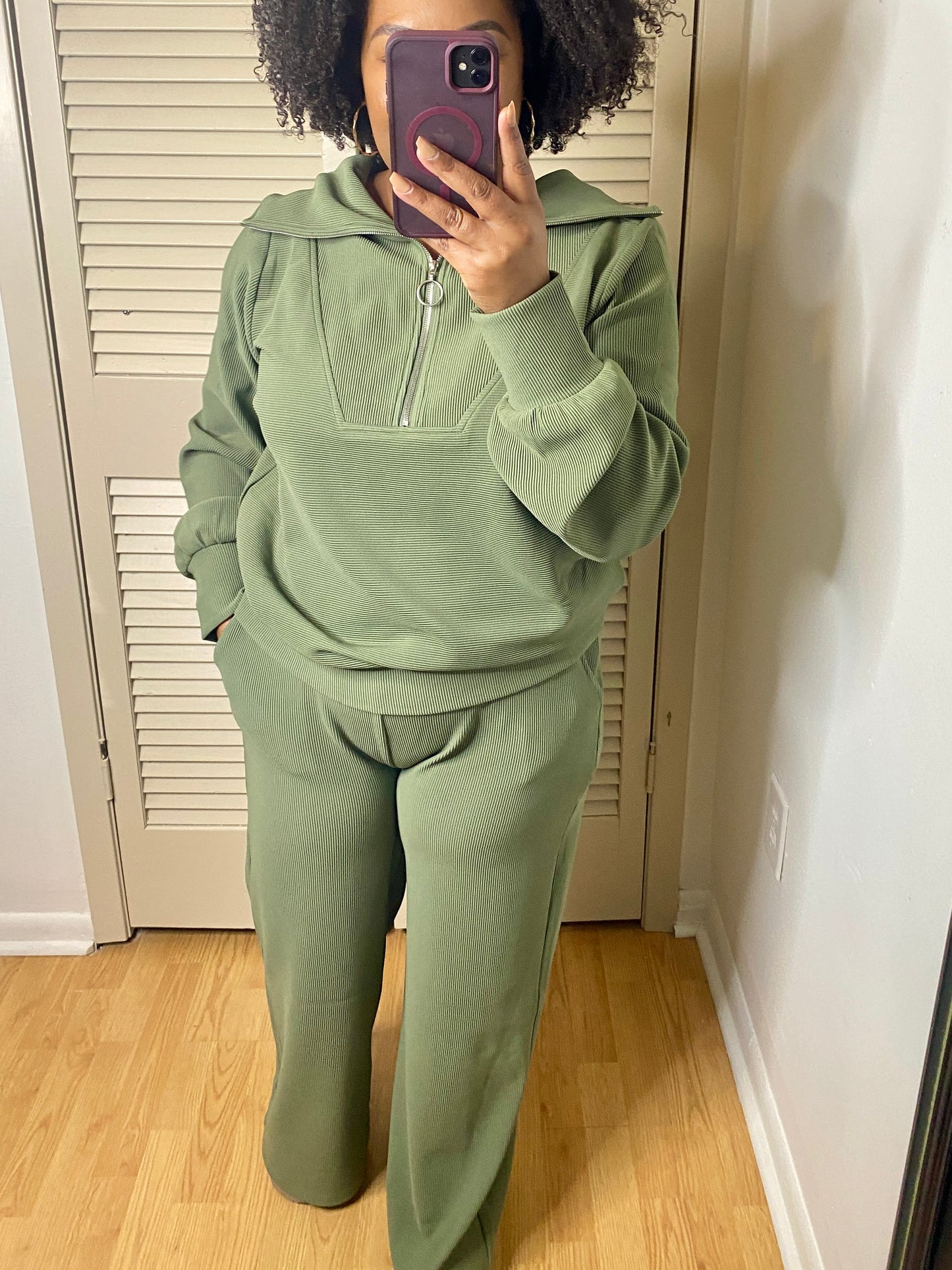 Preorder: Olive Half Zip Set