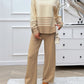 Preorder: Slit Striped Round Neck Sweater Set