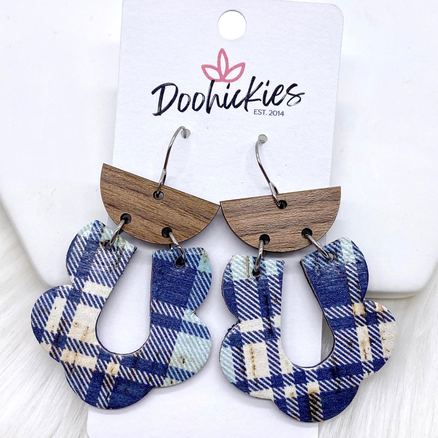 2.5" Walnut & Tartan Plaid Loopies- Fall Earrings