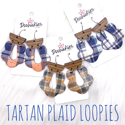 2.5" Walnut & Tartan Plaid Loopies- Fall Earrings