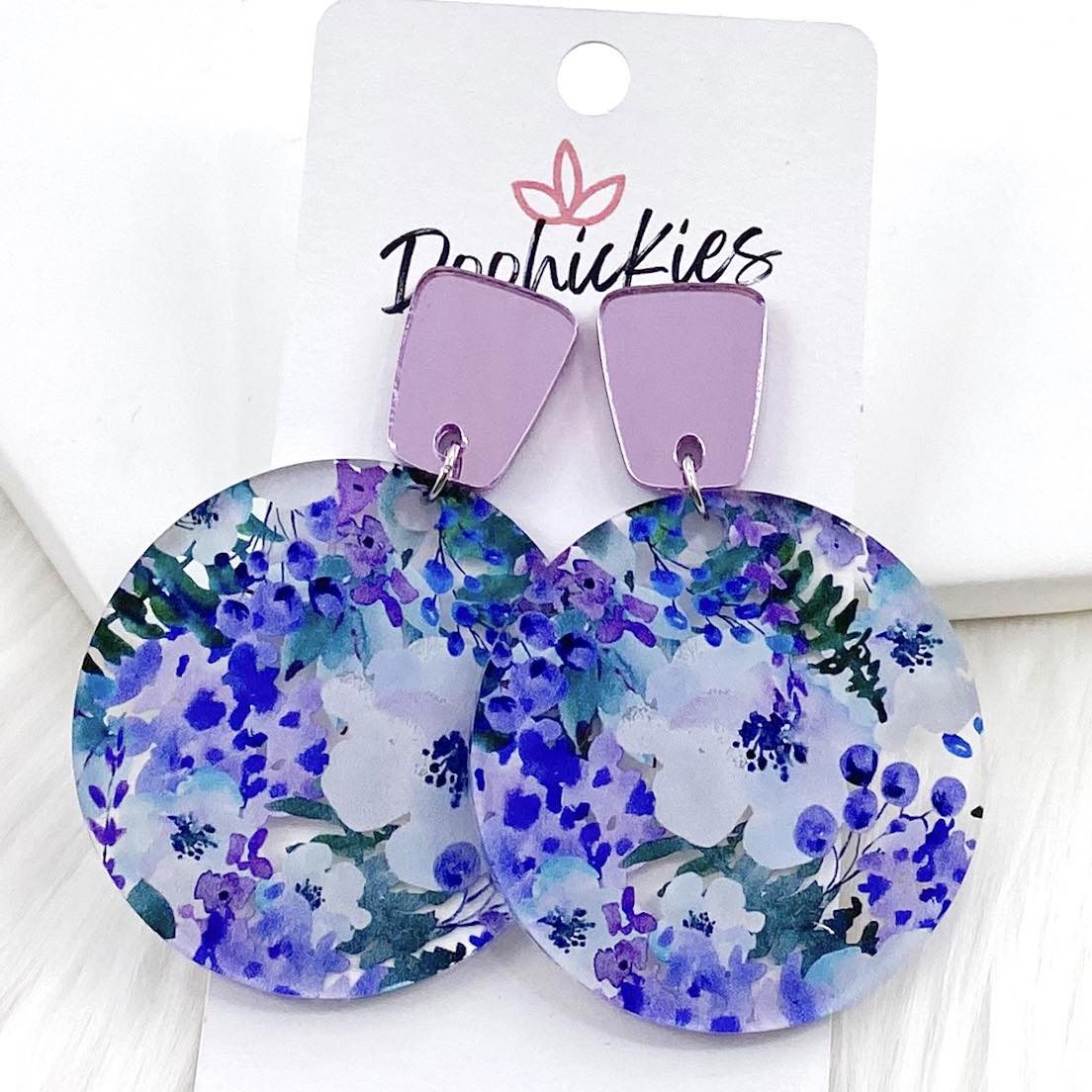 2" Long Purple Trapezoid & Purple Meadow Piggyback Dangle Acrylics- Fall Earrings