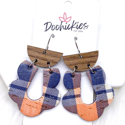 2.5" Walnut & Tartan Plaid Loopies- Fall Earrings