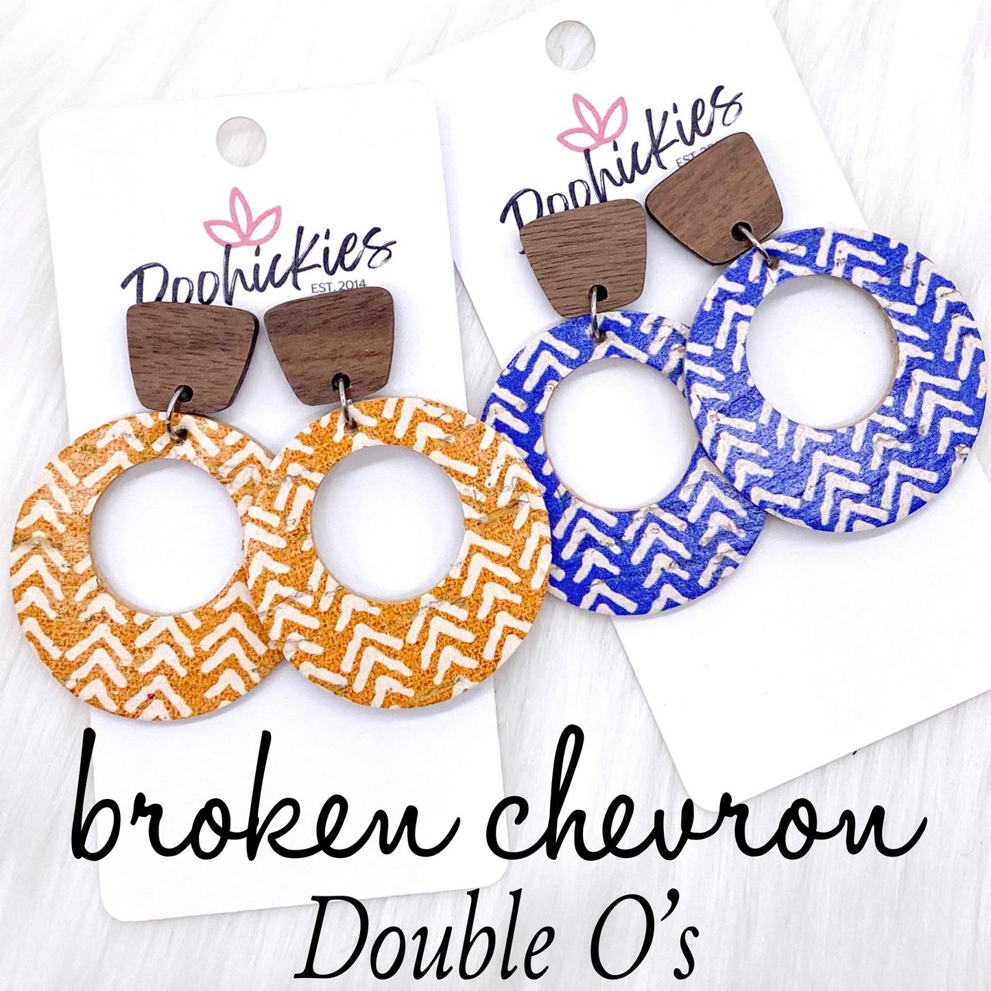 2" Walnut & Broken Chevron Lil' O Dangles- Fall Cork Earrings