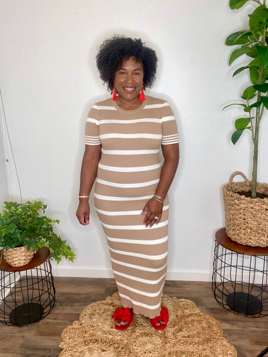 Short Sleeve Striped Maxi Dress