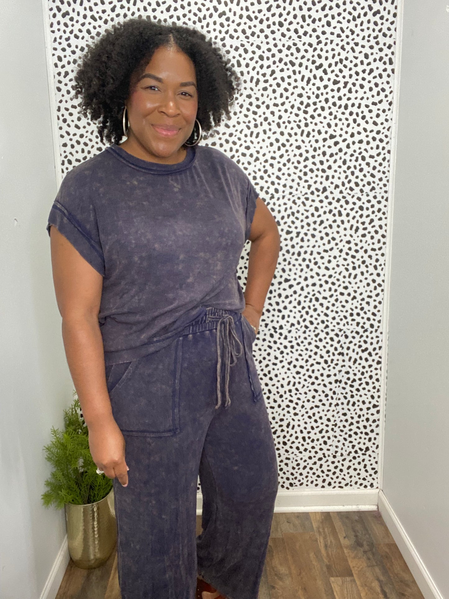 Mineral Washed Top and Pants Rib Sets (Black)