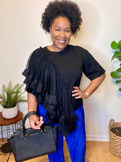 Black Ruffle Detail Top