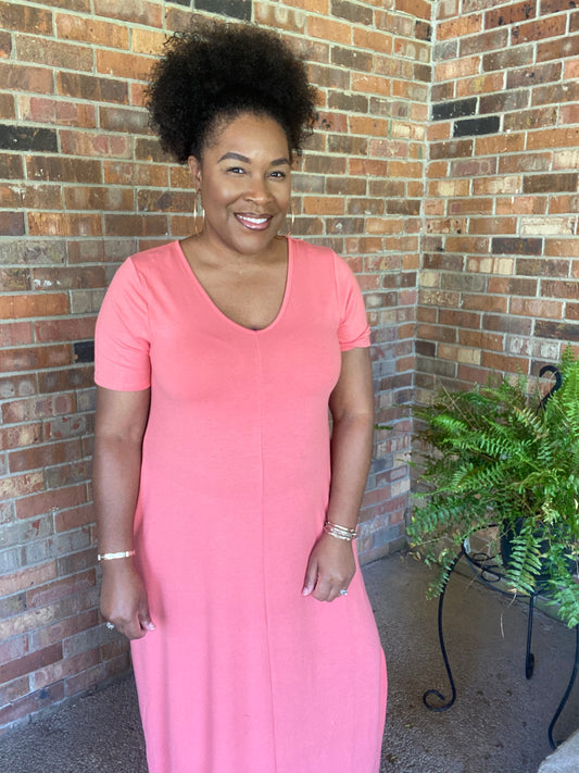 Coral V-Neck Maxi