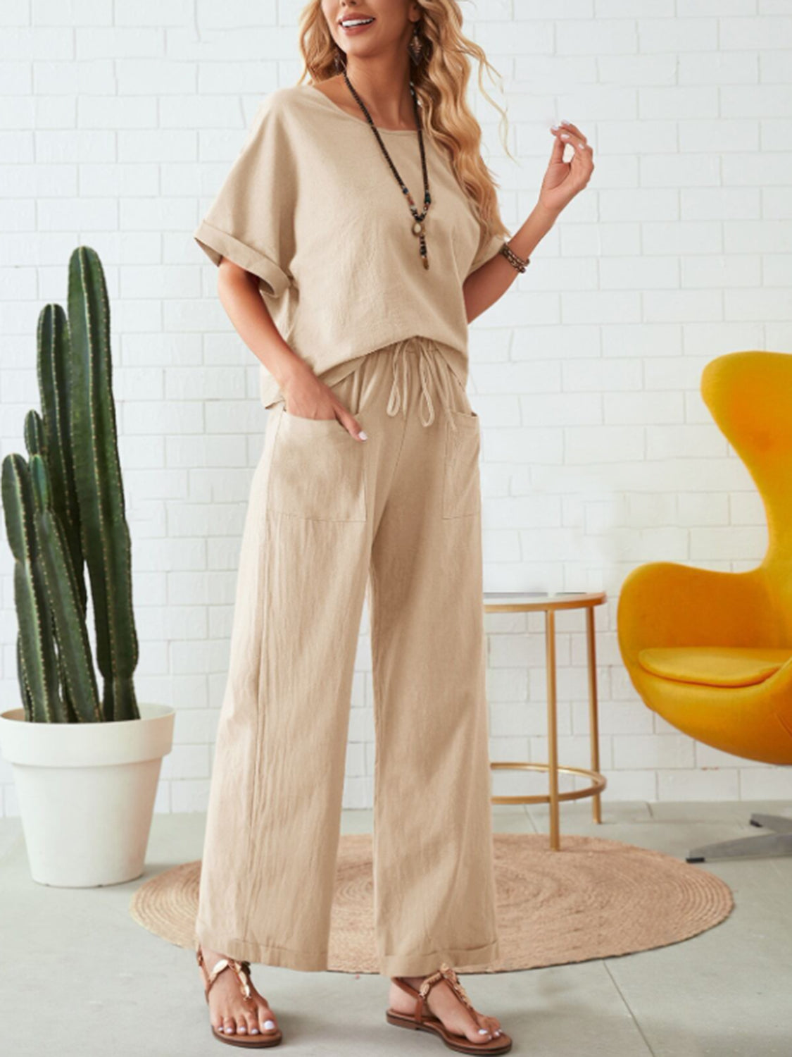 Preorder: Linen Cotton Blend Pants Set